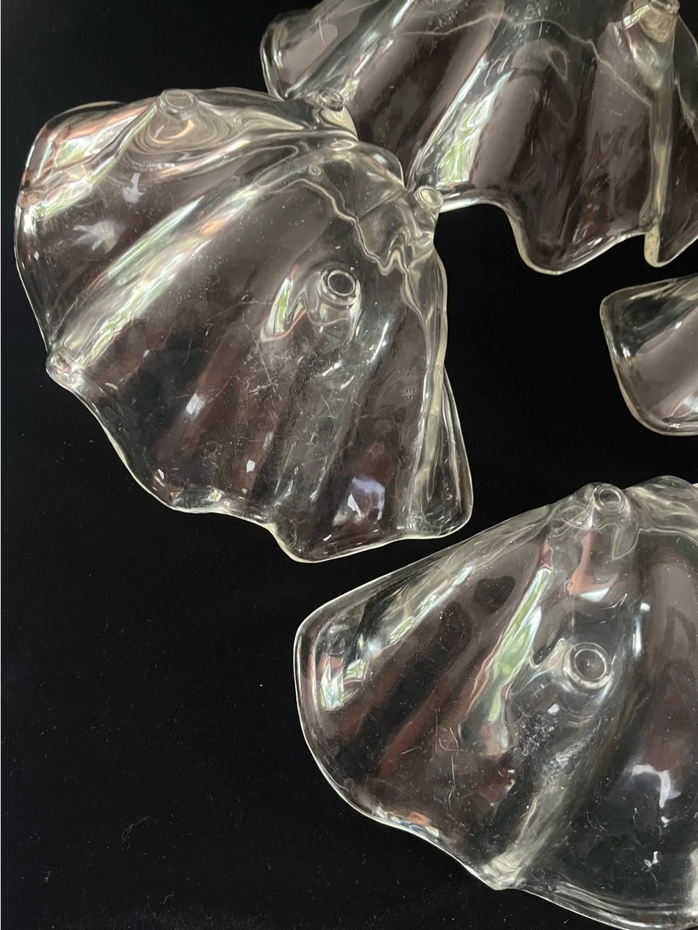 MCM Lot of Four (4) Clear Plastic Lucite Clam Shell Serving Dishes